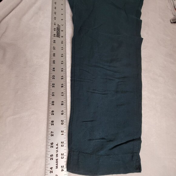 Oysho Womens High Rise Elastic Waist Linen Straight Leg Crop Pants Medium Teal - Picture 7 of 10